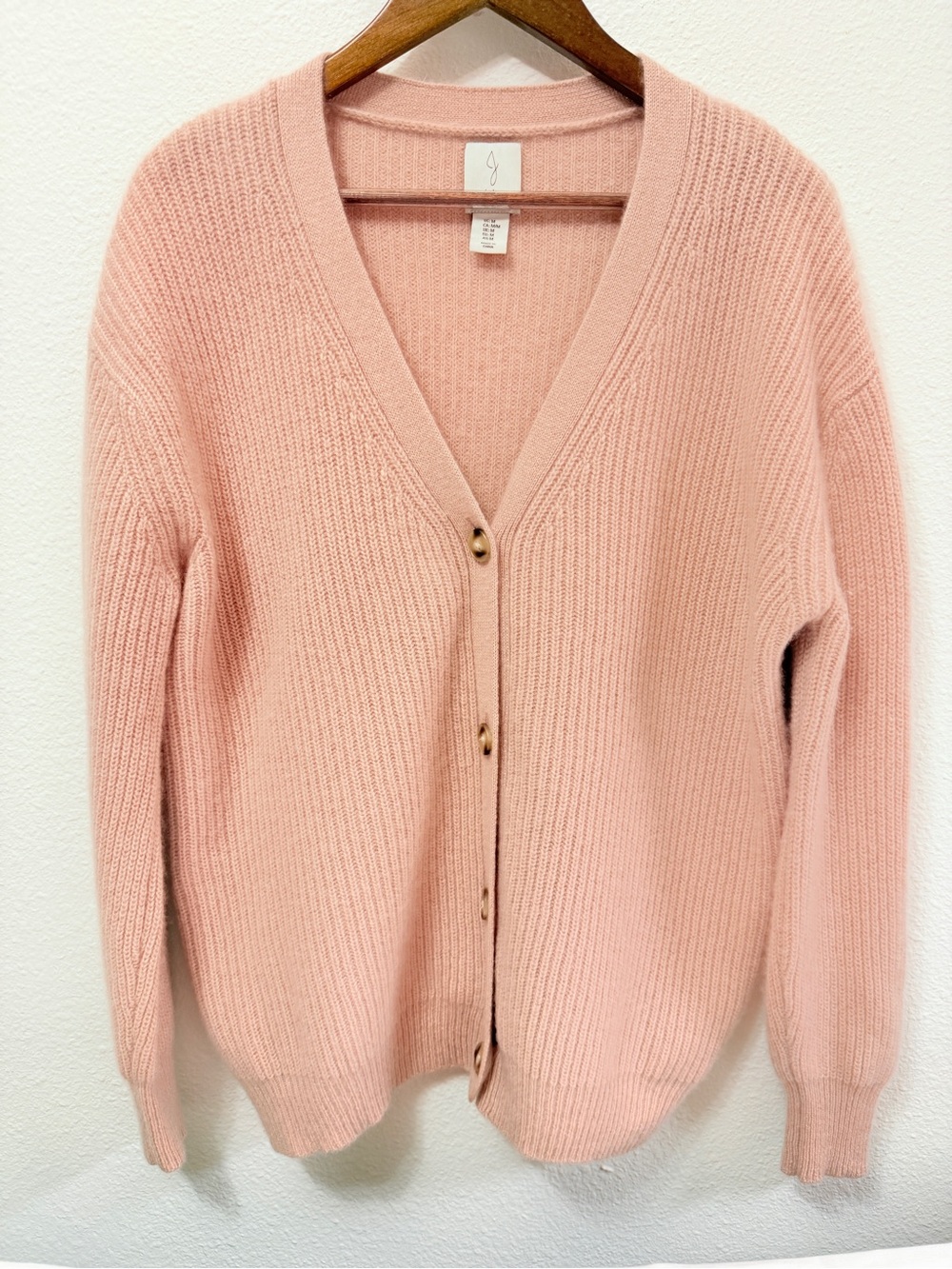 Joie 100% Cashmere Soft Pink Ribbed Cardigan Sweater M